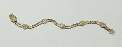 10K GOLD CUBAN LINK HEART CHAIN BRACELET- 7.5gm    7"