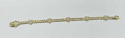 10K GOLD CUBAN LINK HEART CHAIN BRACELET- 7.5gm    7"