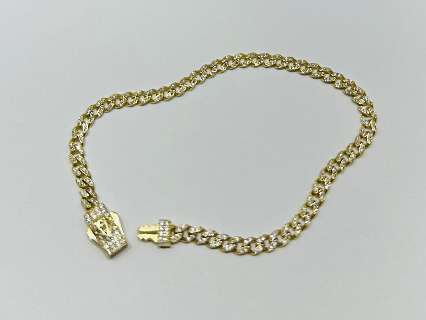 10K GOLD CUBAN LINK CHAIN BRACELET WITH WHITE SAPPHIRE- 5.6gm    7.5"