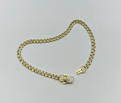 10K GOLD CUBAN LINK CHAIN BRACELET WITH WHITE SAPPHIRE- 5.6gm    7.5"