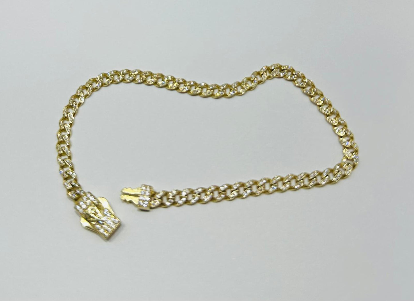 10K GOLD CUBAN LINK CHAIN BRACELET WITH WHITE SAPPHIRE- 5.6gm    7.5"