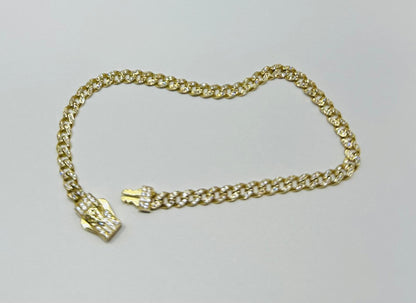 10K GOLD CUBAN LINK CHAIN BRACELET WITH WHITE SAPPHIRE- 5.6gm    7.5"