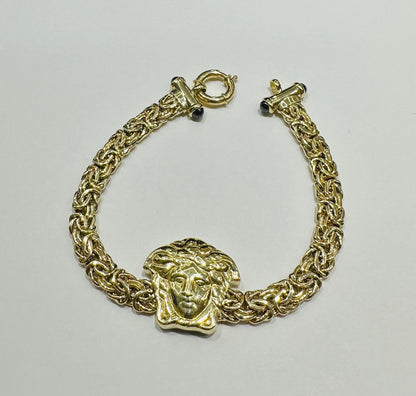 10K GOLD MEDUSA HEAD BYZANTINE LINK CHAIN BRACELET- 15.4gm    7.5"