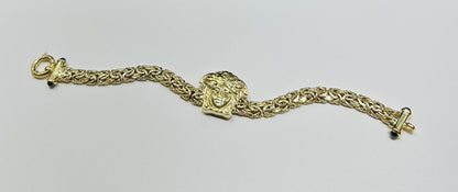 10K GOLD MEDUSA HEAD BYZANTINE LINK CHAIN BRACELET- 15.4gm    7.5"