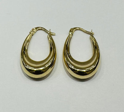 10K GOLD OVAL HOOP EARRINGS- 2.2gm