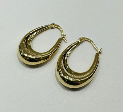 10K GOLD OVAL HOOP EARRINGS- 2.2gm
