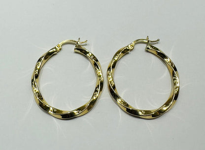 10K GOLD ROUND SPIRAL HOOP EARRINGS- 2.8gm