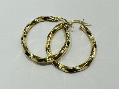 10K GOLD ROUND SPIRAL HOOP EARRINGS- 2.8gm