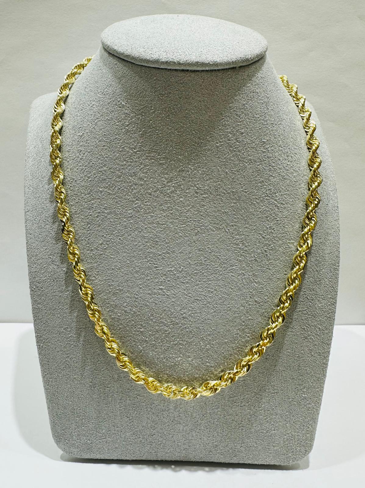 10K GOLD SOLID ROPE CHAIN NECKLACE- 23.8gm    20"    3.62mm