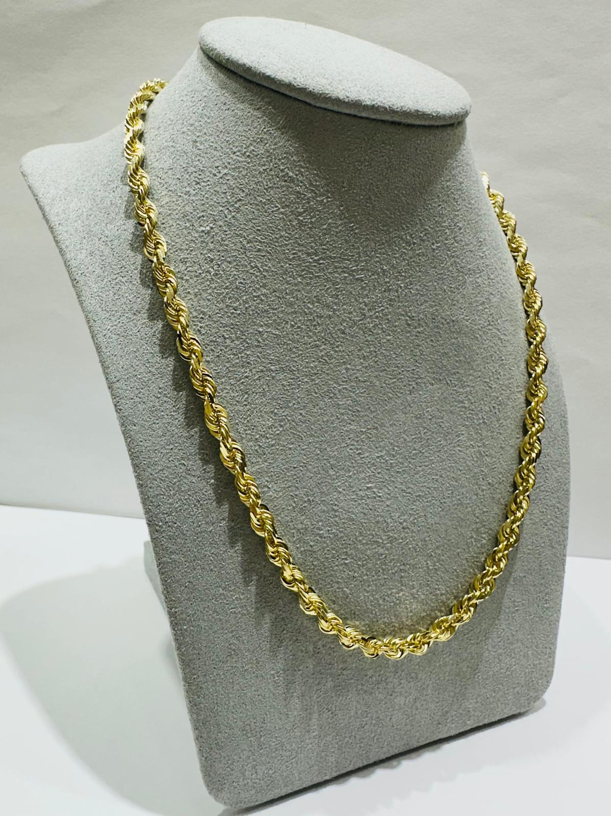10K GOLD SOLID ROPE CHAIN NECKLACE- 23.8gm    20"    3.62mm