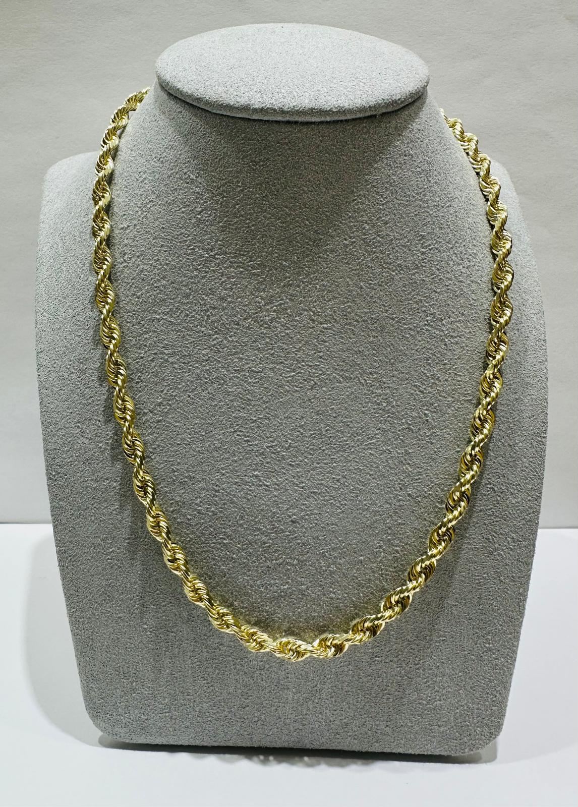 10K GOLD SOLID ROPE CHAIN NECKLACE- 26.8gm    22"    3.62mm