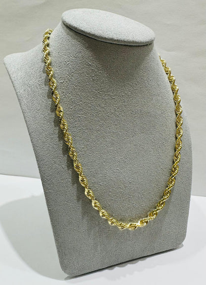 10K GOLD SOLID ROPE CHAIN NECKLACE- 26.8gm    22"    3.62mm