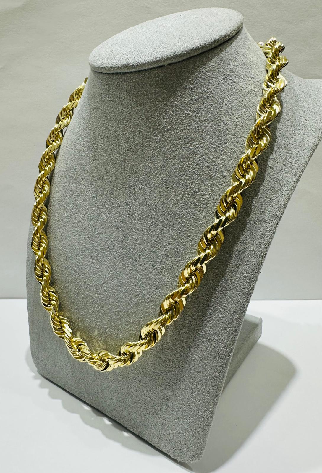 10K GOLD SOLID ROPE CHAIN NECKLACE- 87.5gm    22"    6.32mm