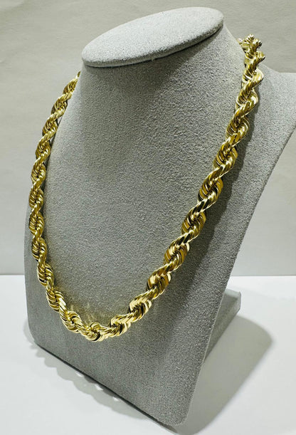 10K GOLD SOLID ROPE CHAIN NECKLACE- 87.5gm    22"    6.32mm