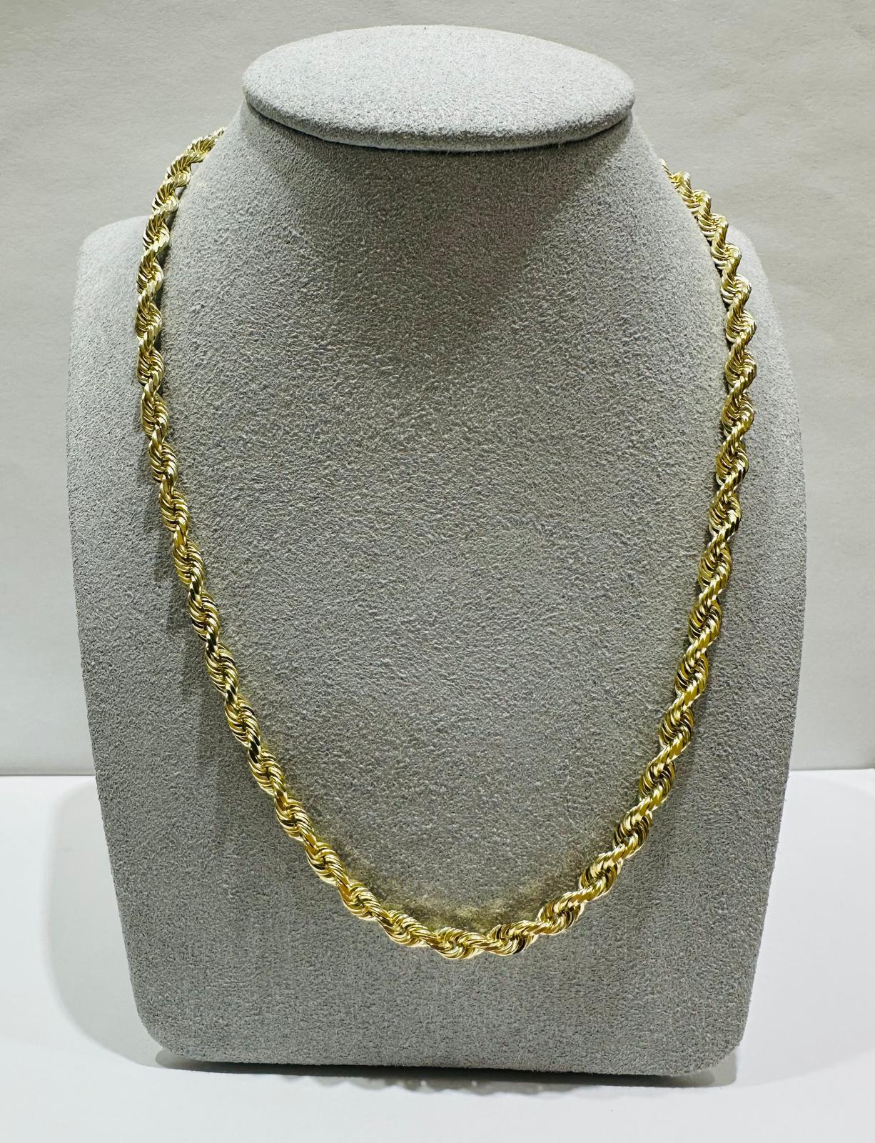 10K GOLD SOLID ROPE CHAIN NECKLACE- 29.5gm    24"    3.65mm