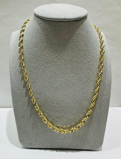 10K GOLD SOLID ROPE CHAIN NECKLACE- 29.5gm    24"    3.65mm