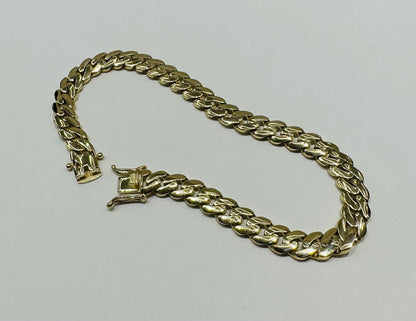 10K GOLD SEMI SOLID MIAMI CUBAN LINK CHAIN BRACELET- 13gm    9"     6.85mm
