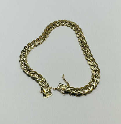 10K GOLD SEMI SOLID MIAMI CUBAN LINK CHAIN BRACELET- 13gm    9"     6.85mm