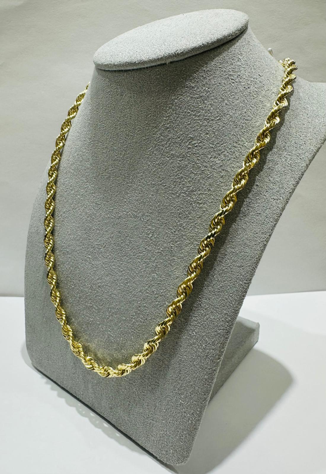10K GOLD SOLID ROPE CHAIN NECKLACE- 29.5gm    24"    3.65mm
