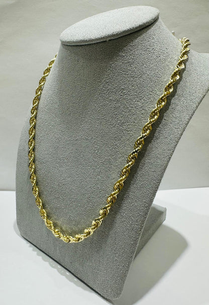 10K GOLD SOLID ROPE CHAIN NECKLACE- 29.5gm    24"    3.65mm