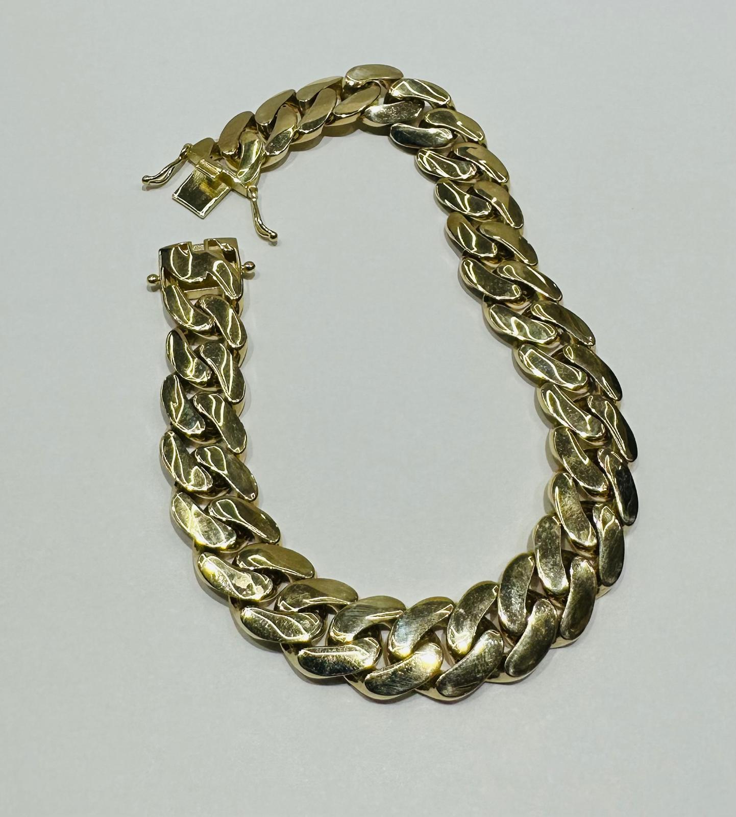 10K GOLD SEMI SOLID MIAMI CUBAN LINK CHAIN BRACELET- 22.6gm    8.5"     11.45mm