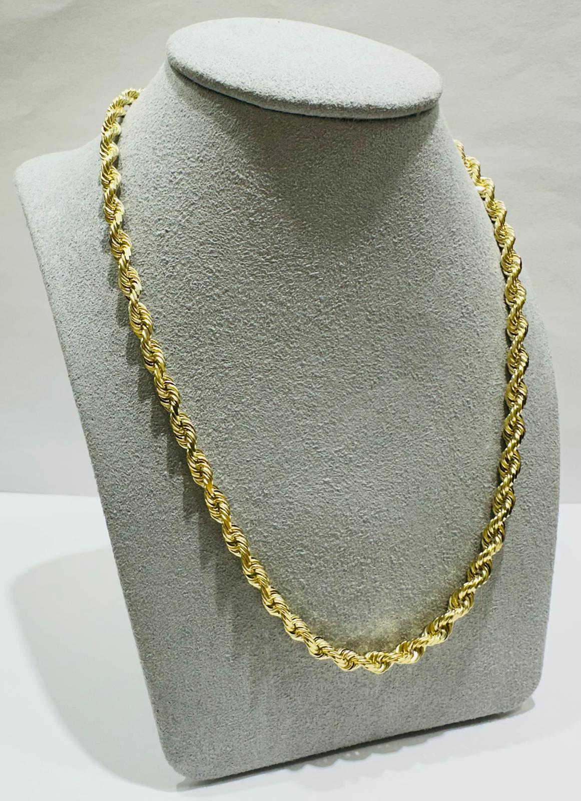 10K GOLD SOLID ROPE CHAIN NECKLACE- 29.5gm    24"    3.65mm
