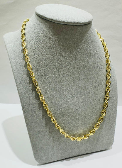 10K GOLD SOLID ROPE CHAIN NECKLACE- 29.5gm    24"    3.65mm