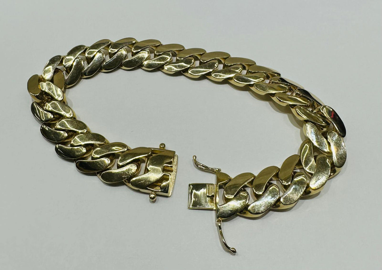 10K GOLD SEMI SOLID MIAMI CUBAN LINK CHAIN BRACELET- 29.1gm    9"     13.45mm