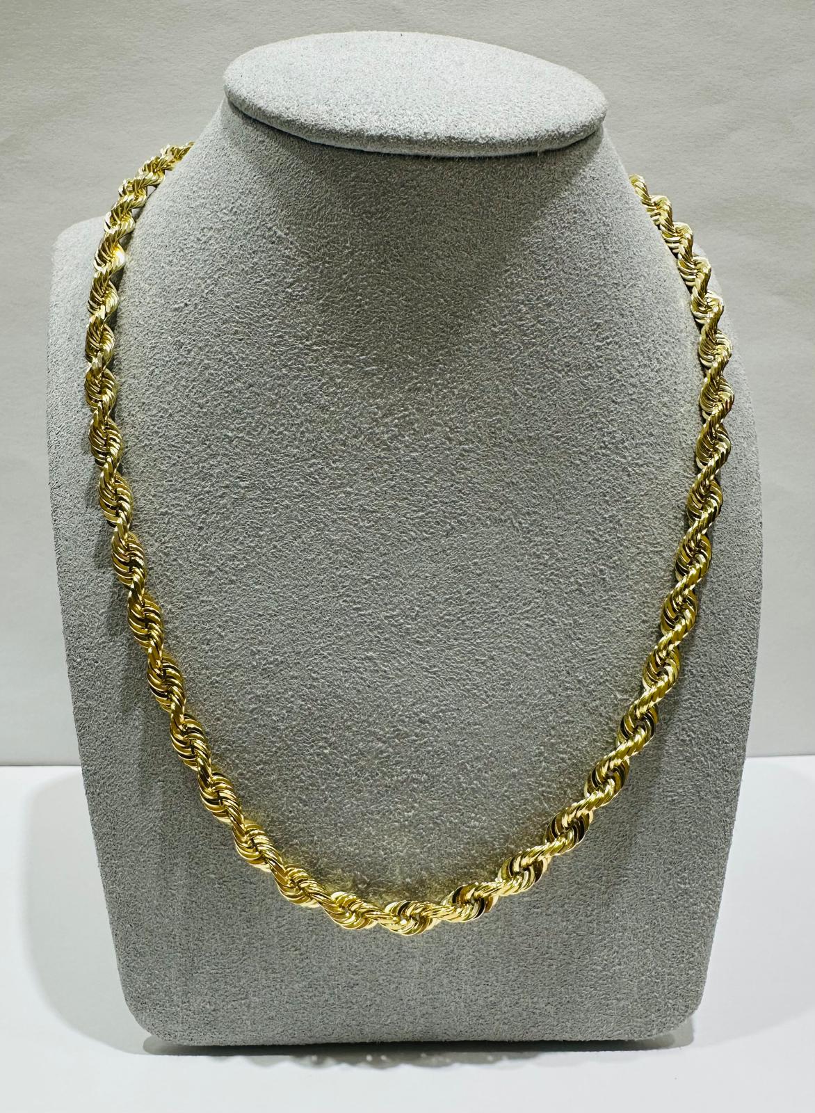10K GOLD SOLID ROPE CHAIN NECKLACE- 37.8gm    24"    4.80mm