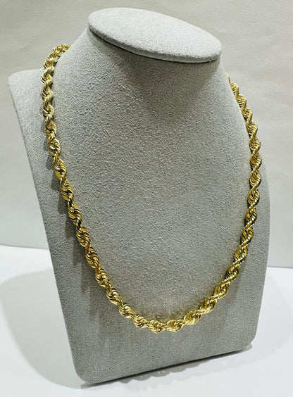 10K GOLD SOLID ROPE CHAIN NECKLACE- 37.8gm    24"    4.80mm