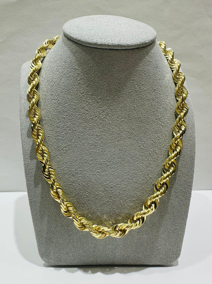 10K GOLD SOLID ROPE CHAIN NECKLACE- 87.5gm    22"    6.32mm