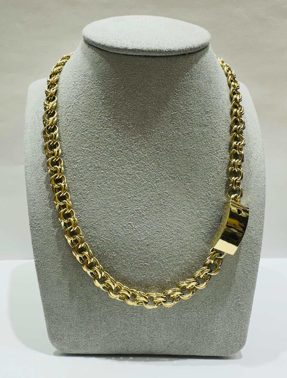 10K GOLD SEMI SOLID CHINO LINK CHAIN NECKLACE- 27.2gm    22"    7.50mm