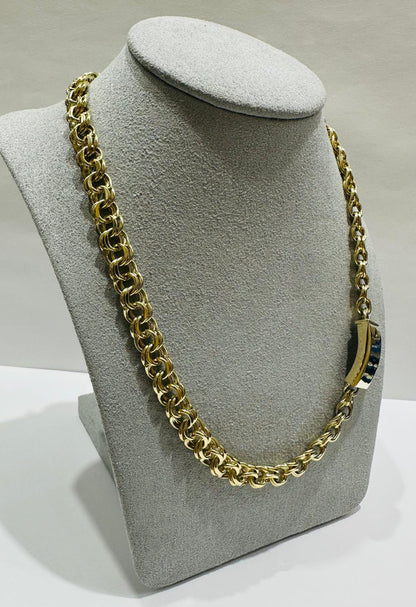 10K GOLD SEMI SOLID CHINO LINK CHAIN NECKLACE- 27.2gm    22"    7.50mm
