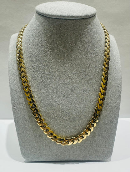 10K GOLD SEMI SOLID MIAMI CUBAN LINK CHAIN NECKLACE- 29.7gm,m20"    6.95mm