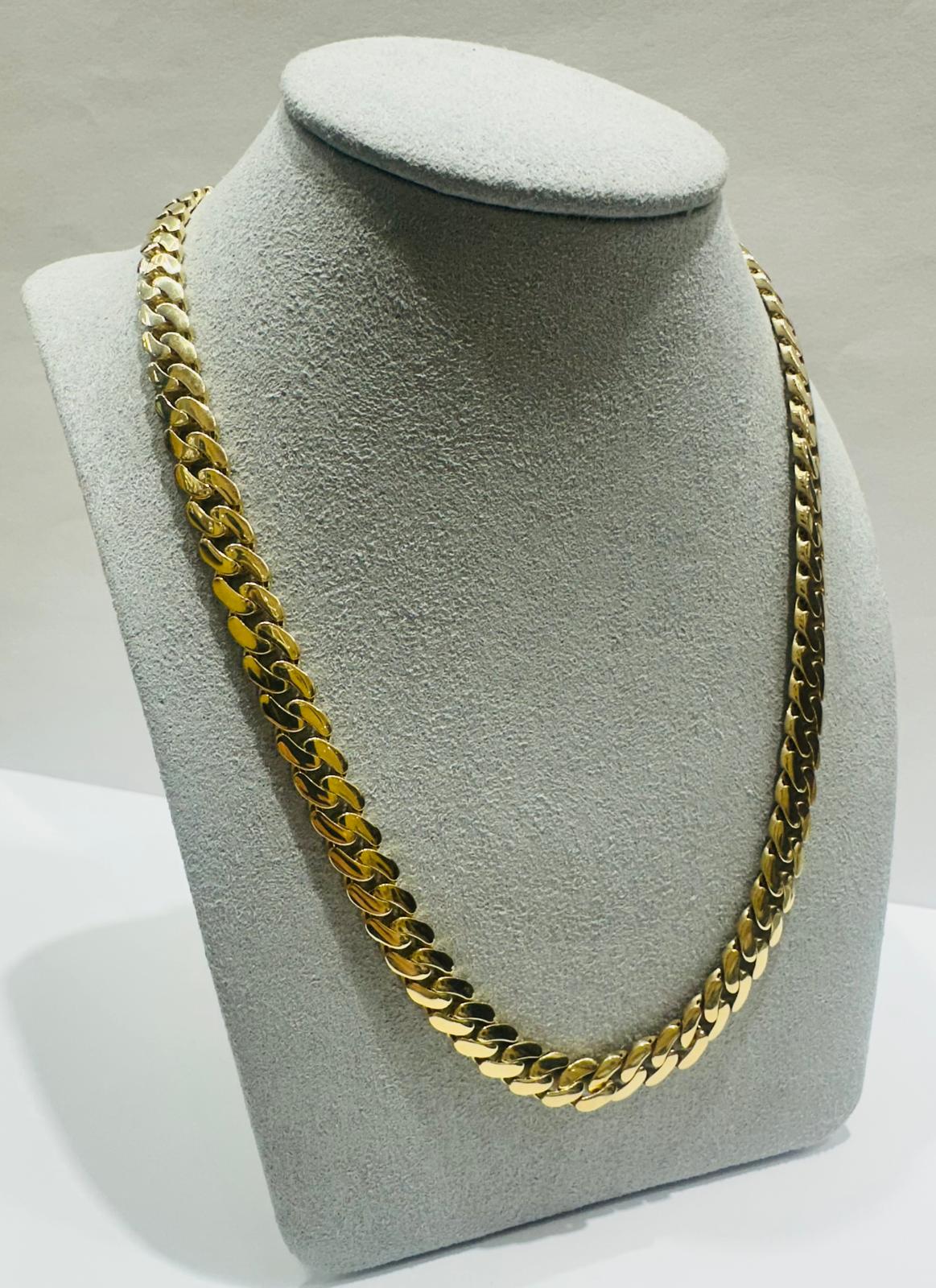 10K GOLD SEMI SOLID MIAMI CUBAN LINK CHAIN NECKLACE- 29.7gm,m20"    6.95mm
