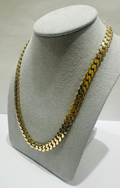 10K GOLD SEMI SOLID MIAMI CUBAN LINK CHAIN NECKLACE- 29.7gm,m20"    6.95mm