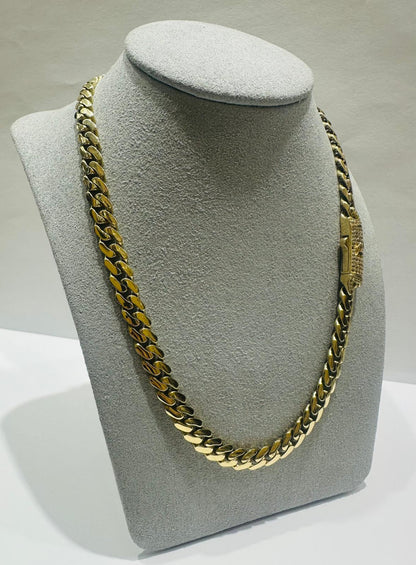 10K GOLD SEMI SOLID MIAMI CUBAN LINK CHAIN NECKLACE- 28.5gm    25"    6.90mm