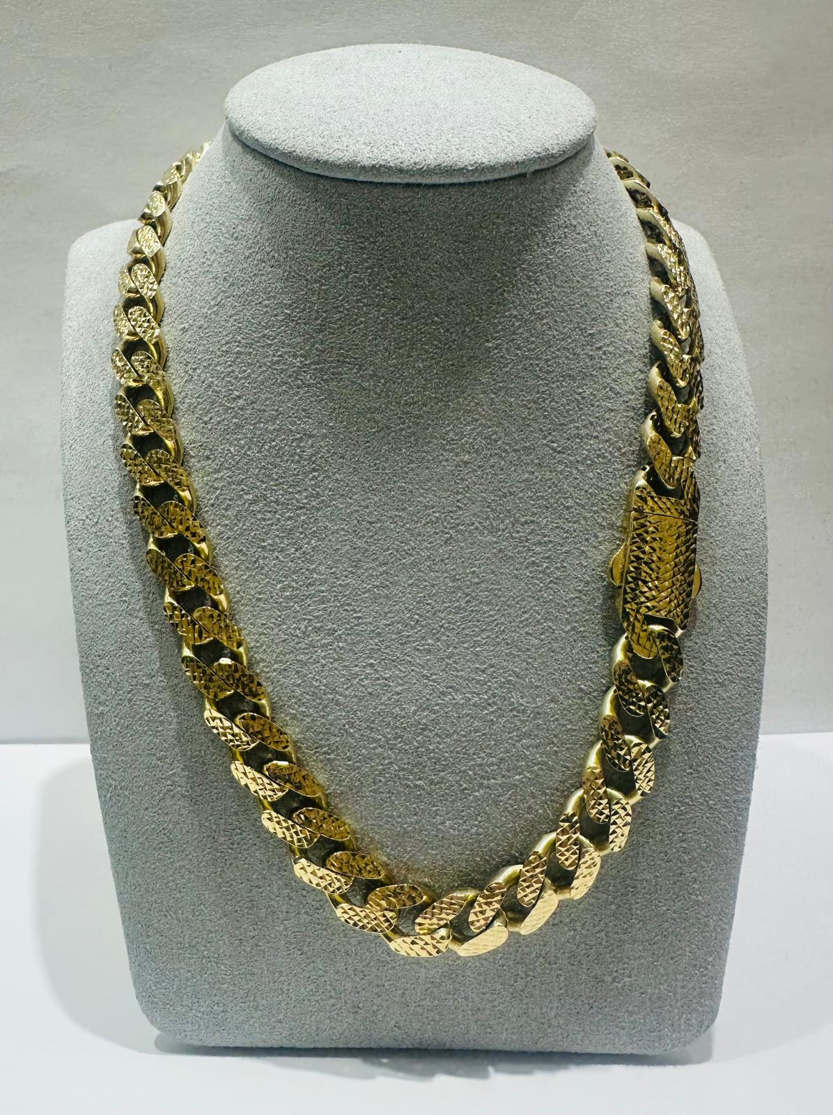 10K GOLD DIAMOND CUT MONACO LINK CHAIN NECKLACE- 38.8gm    24"    10.25mm