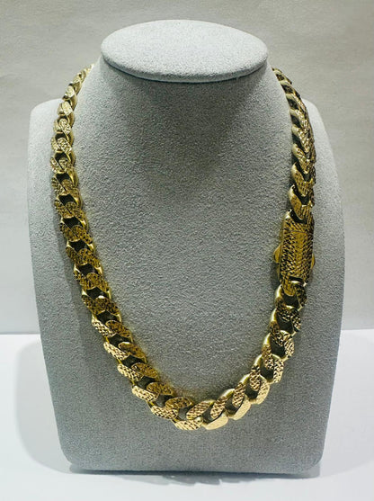 10K GOLD DIAMOND CUT MONACO LINK CHAIN NECKLACE- 38.8gm    24"    10.25mm