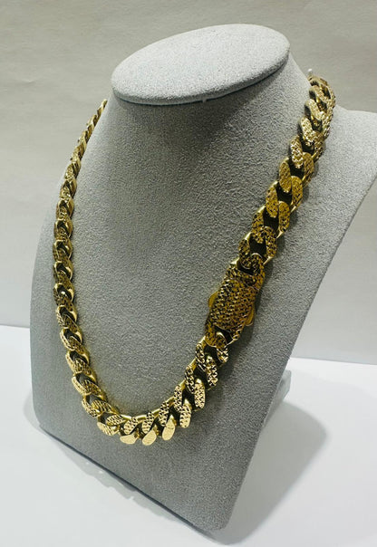 10K GOLD DIAMOND CUT MONACO LINK CHAIN NECKLACE- 38.8gm    24"    10.25mm