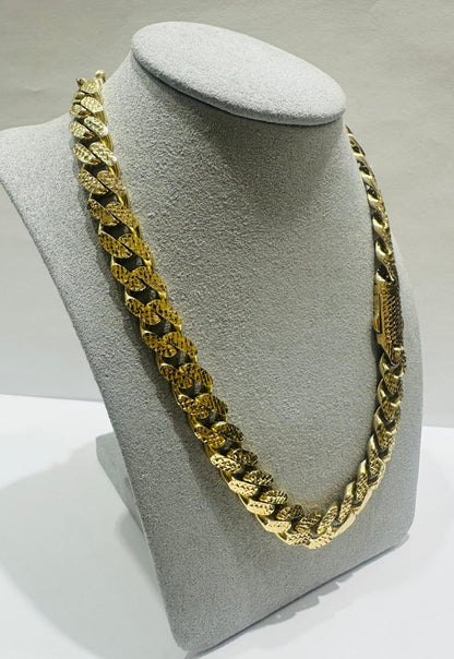 10K GOLD DIAMOND CUT MONACO LINK CHAIN NECKLACE- 38.8gm    24"    10.25mm