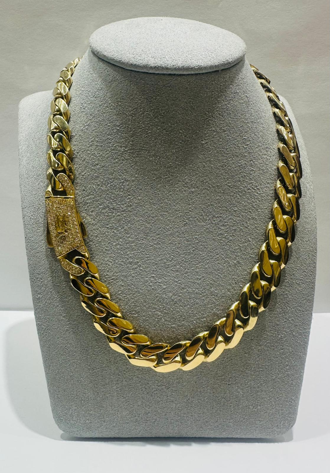10K GOLD SEMI SOLID MIAMI CUBAN LINK CHAIN NECKLACE- 36.5gm    24"    10.80mm