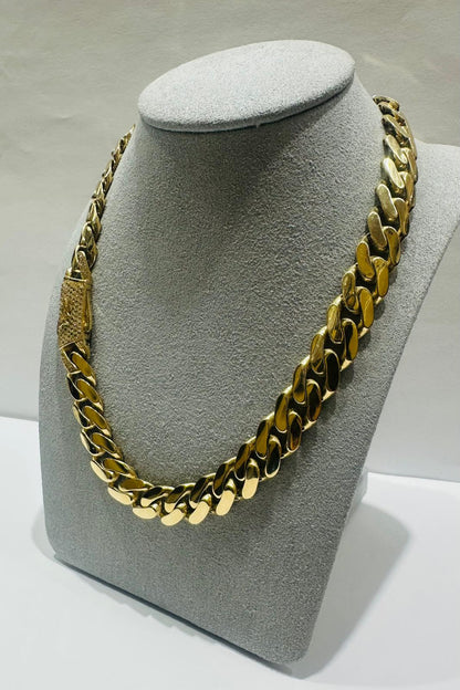 10K GOLD SEMI SOLID MIAMI CUBAN LINK CHAIN NECKLACE- 36.5gm    24"    10.80mm