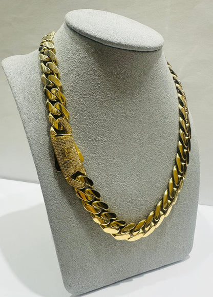 10K GOLD SEMI SOLID MIAMI CUBAN LINK CHAIN NECKLACE- 36.5gm    24"    10.80mm
