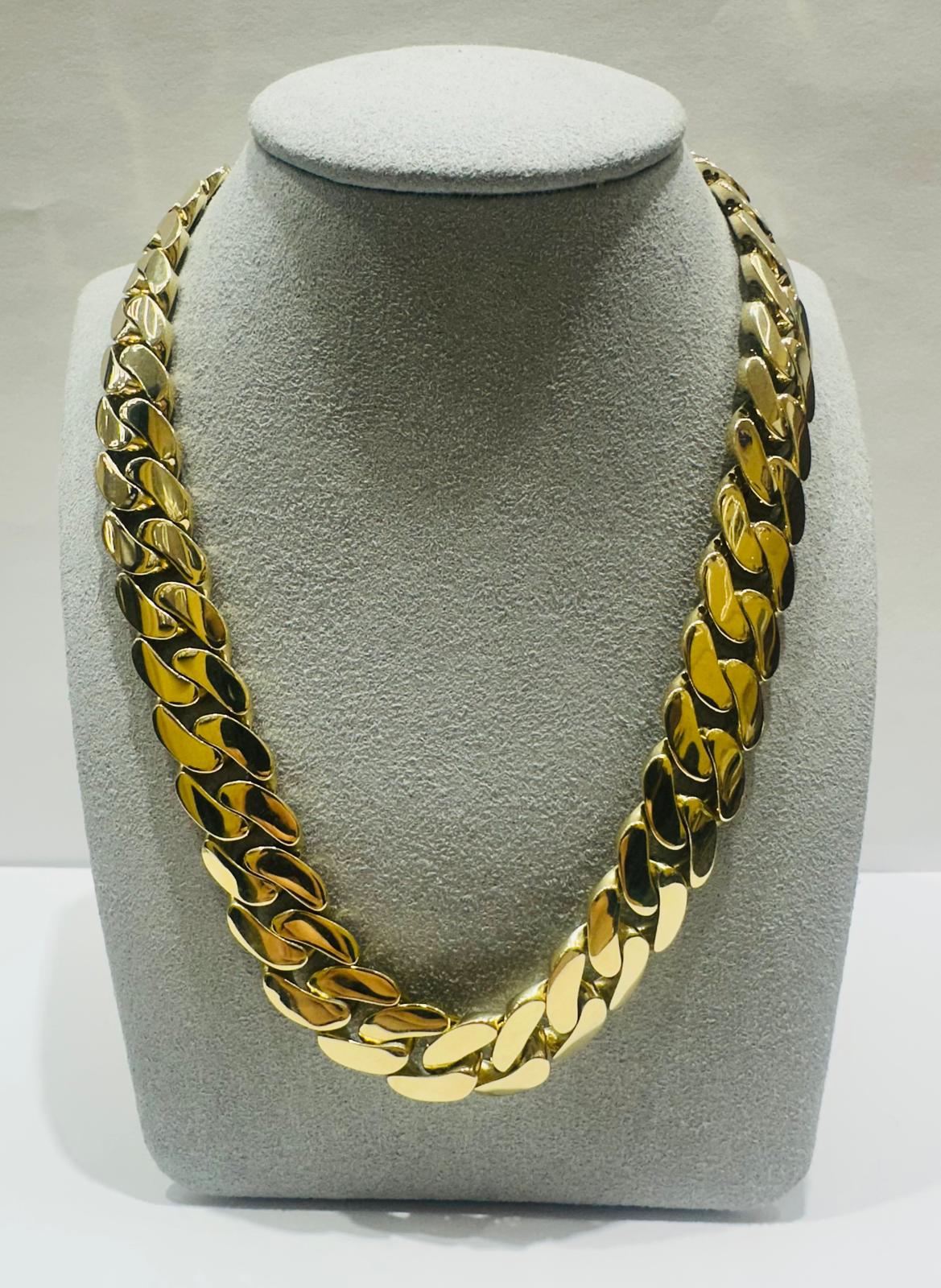 10K GOLD SEMI SOLID MIAMI CUBAN LINK CHAIN NECKLACE- 76.2gm    26"    13.55mm
