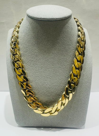 10K GOLD SEMI SOLID MIAMI CUBAN LINK CHAIN NECKLACE- 76.2gm    26"    13.55mm