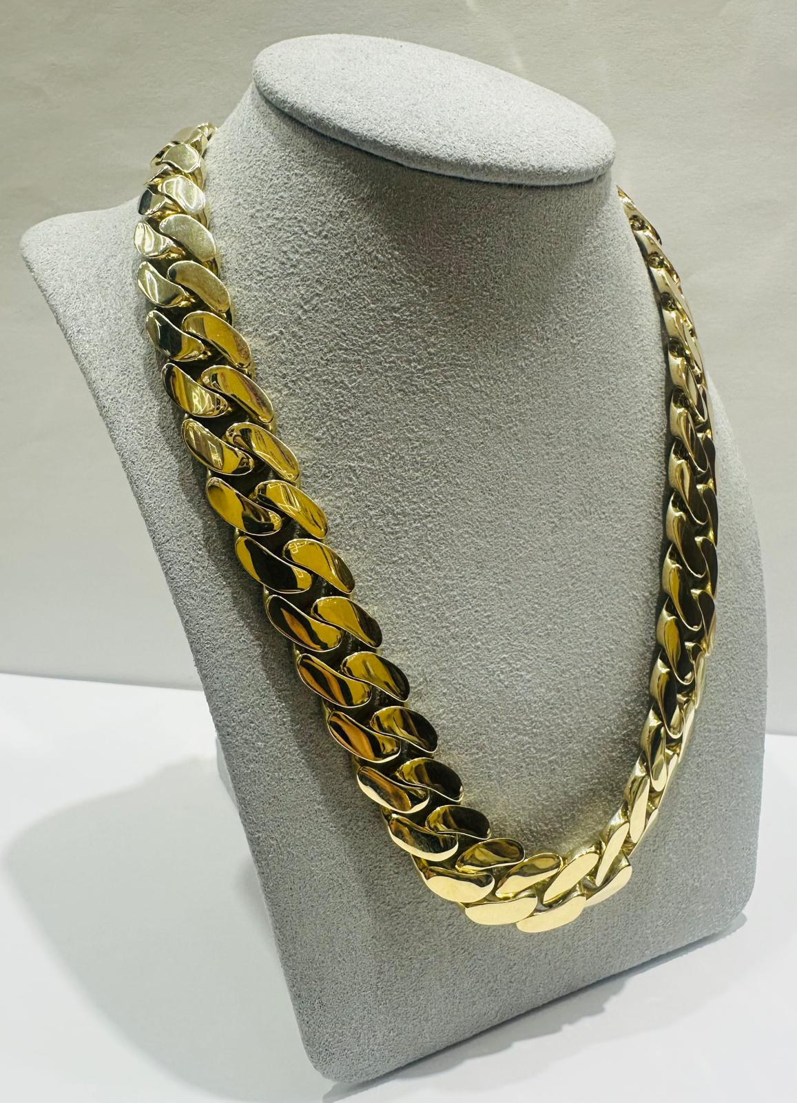 10K GOLD SEMI SOLID MIAMI CUBAN LINK CHAIN NECKLACE- 76.2gm    26"    13.55mm