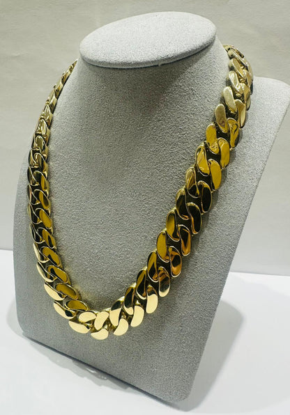 10K GOLD SEMI SOLID MIAMI CUBAN LINK CHAIN NECKLACE- 76.2gm    26"    13.55mm