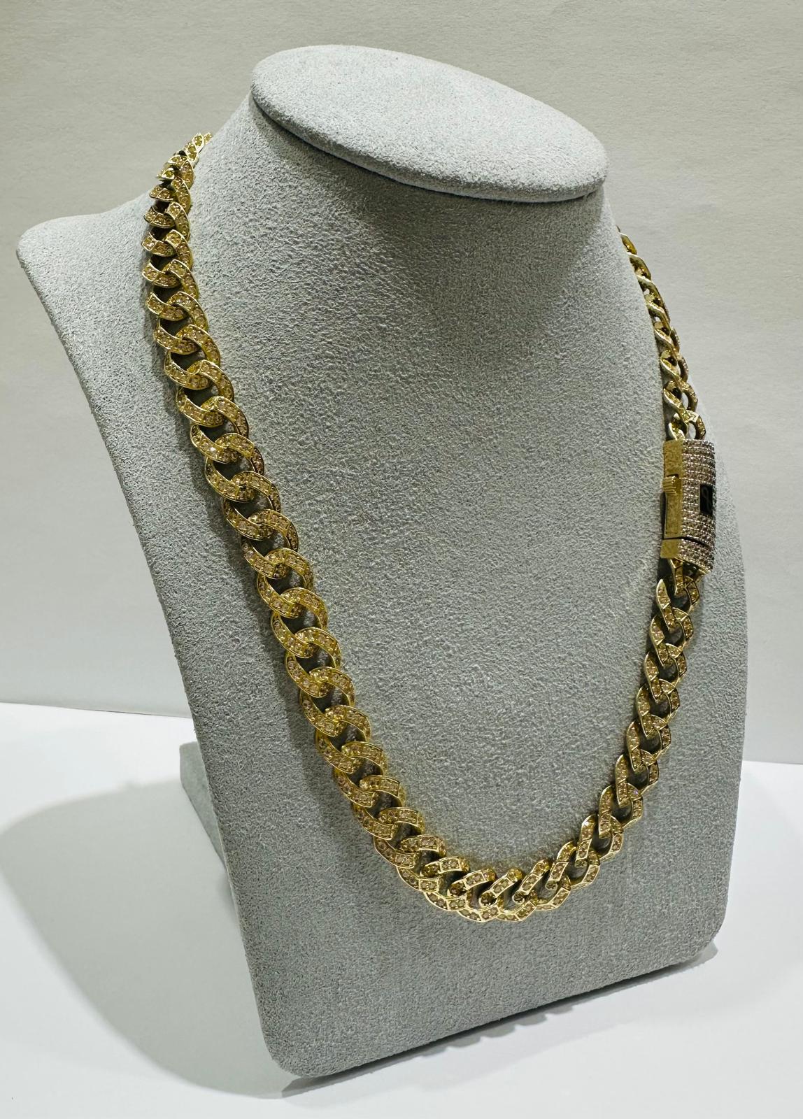 10K GOLD MIAMI CUBAN LINK CHAIN NECKLACE WITH WHITE SAPPHIRE- 31.4gm   16"   8.52mm