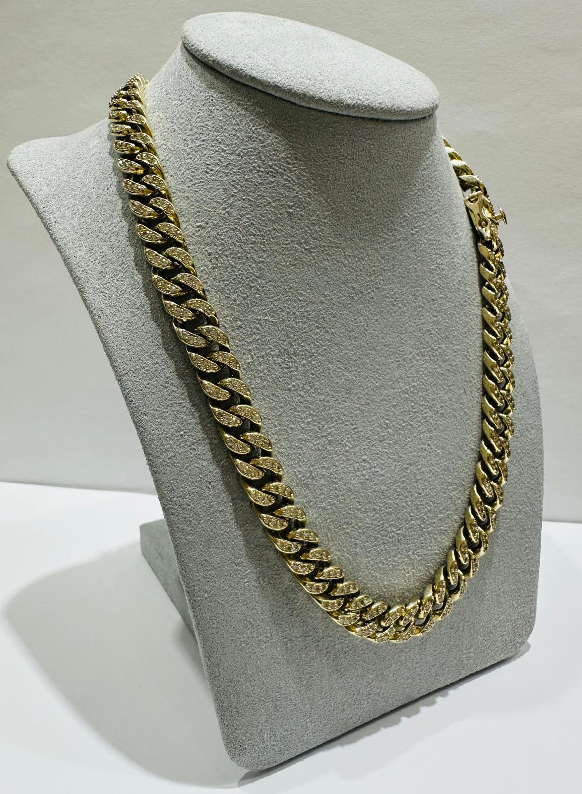 10K GOLD MIAMI CUBAN LINK CHAIN NECKLACE WITH WHITE SAPPHIRE- 75.8gm   20"   8.75mm